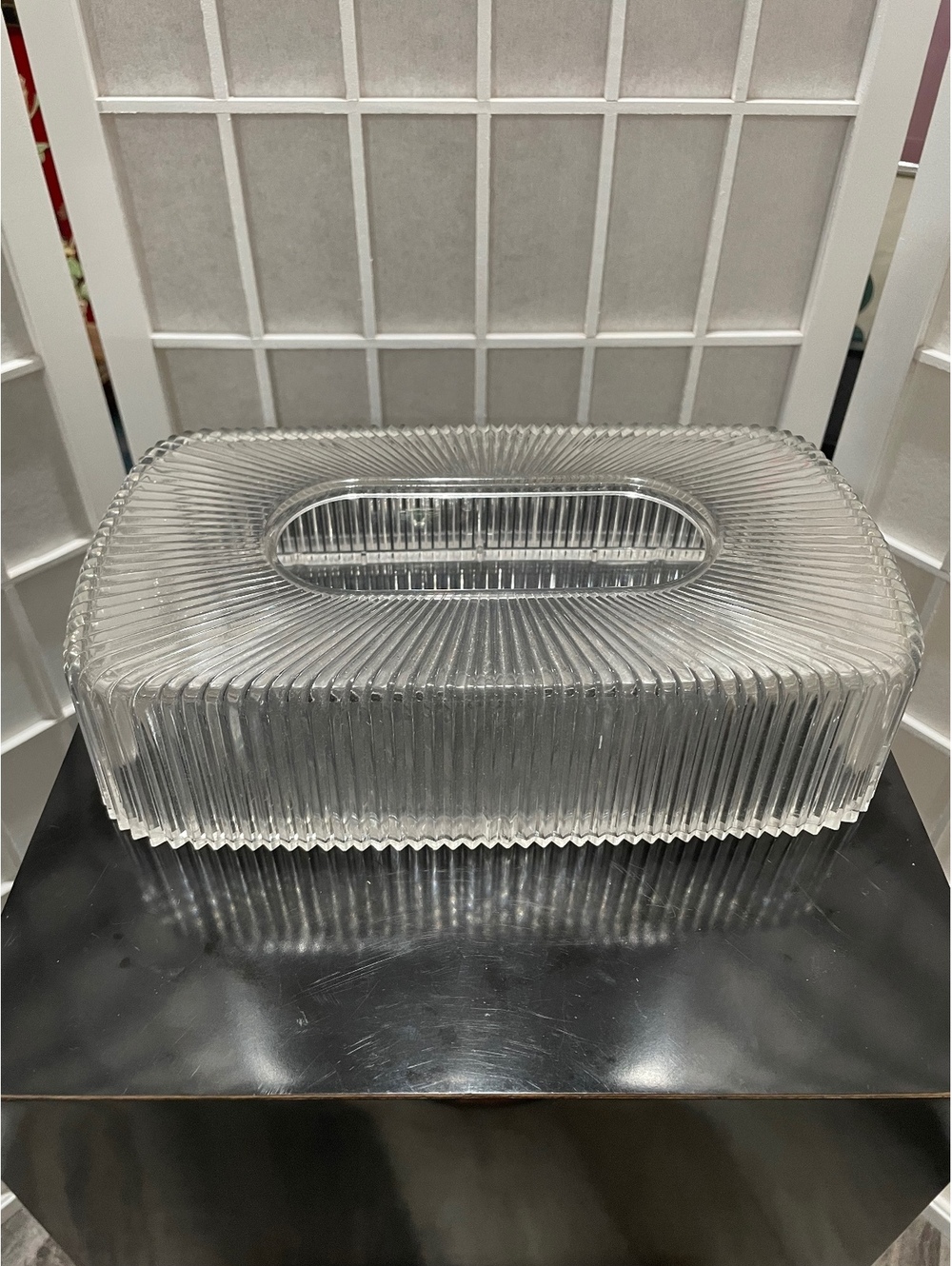 Vintage Clear Ribbed Acrylic Tissue Box Cover